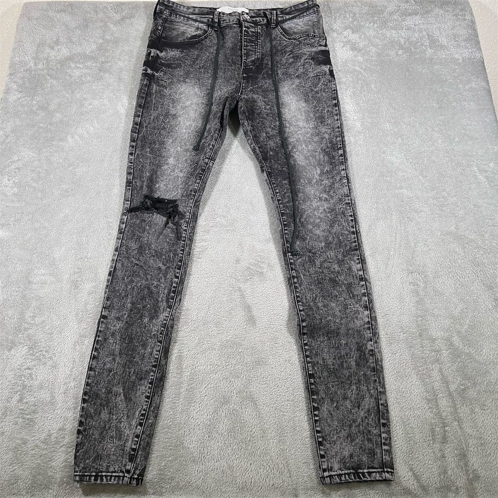 David Kollar‎ Jeans Men's 34x34 Skinny Jeans Black Faded Distressed Button Fly